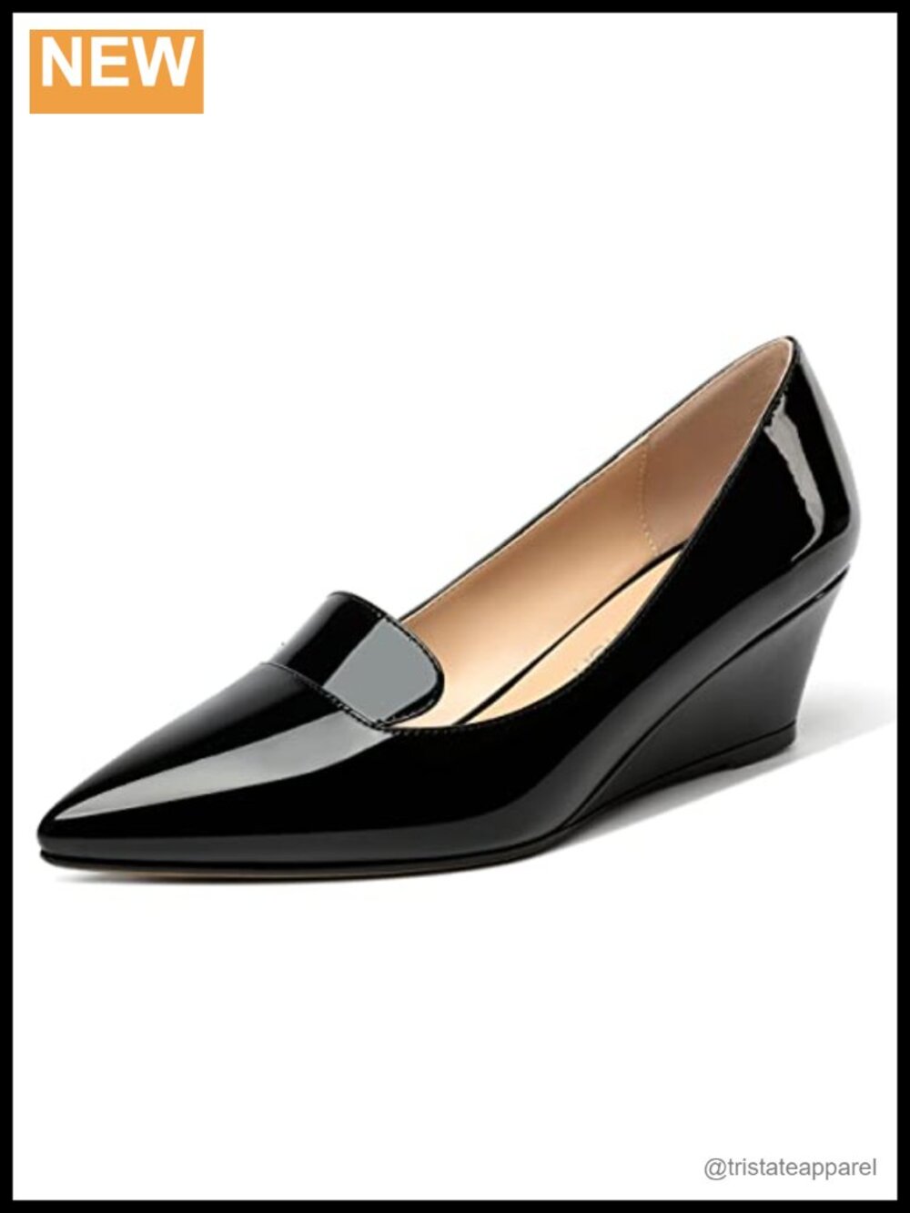 Patent Pointed Toe Slip On Wedge Pumps Office Dress Shoes